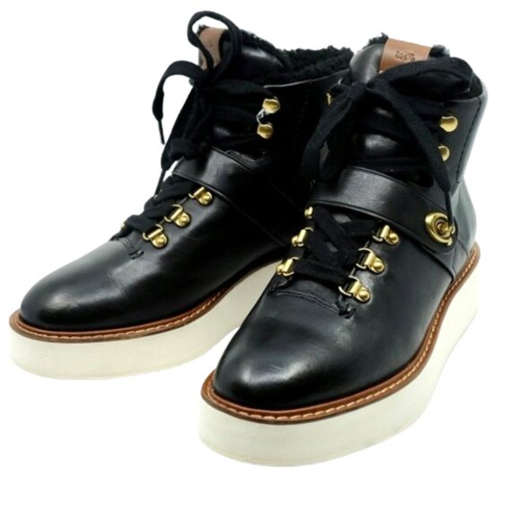 COACH~City Hiker~WOMENS BLACK LEATHER PLATFORM HIKING BOOTS SIZE 8 NWOT - Picture 1 of 6